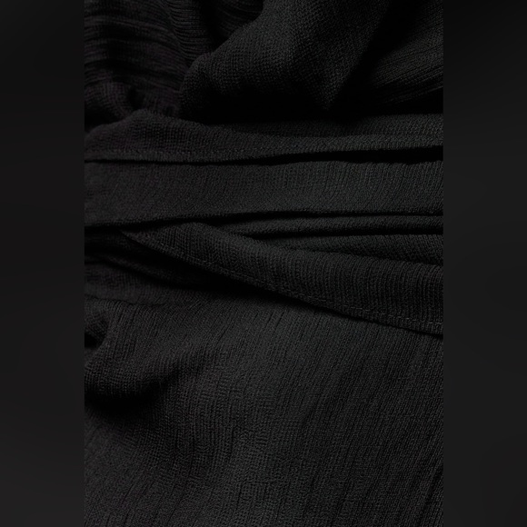 Zara NWT Small Structured Blouse Lantern Cuffed Sleeves Black Waist Tie - Picture 11 of 13